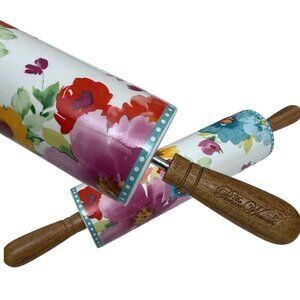 The Pioneer Woman Rolling Pin Floral Ceramic Wood Handles Breezy Blossoms